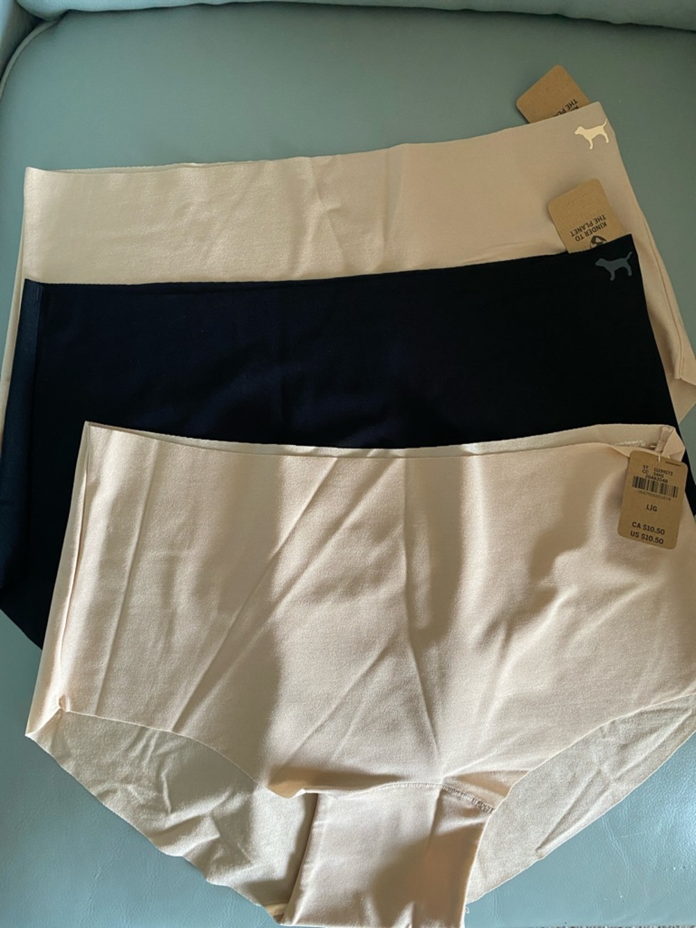 Victoria's Secret Nude and Black Seamless Hipster Panty Trio